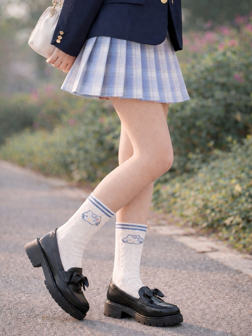 Cinnamoroll Cableknit Crew Socks Blue White Kawaii One Size New